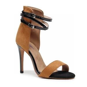Latin Salsa Bachata Burju Open Toe High Back Heeled Sandals Brown/Black Size 6.5